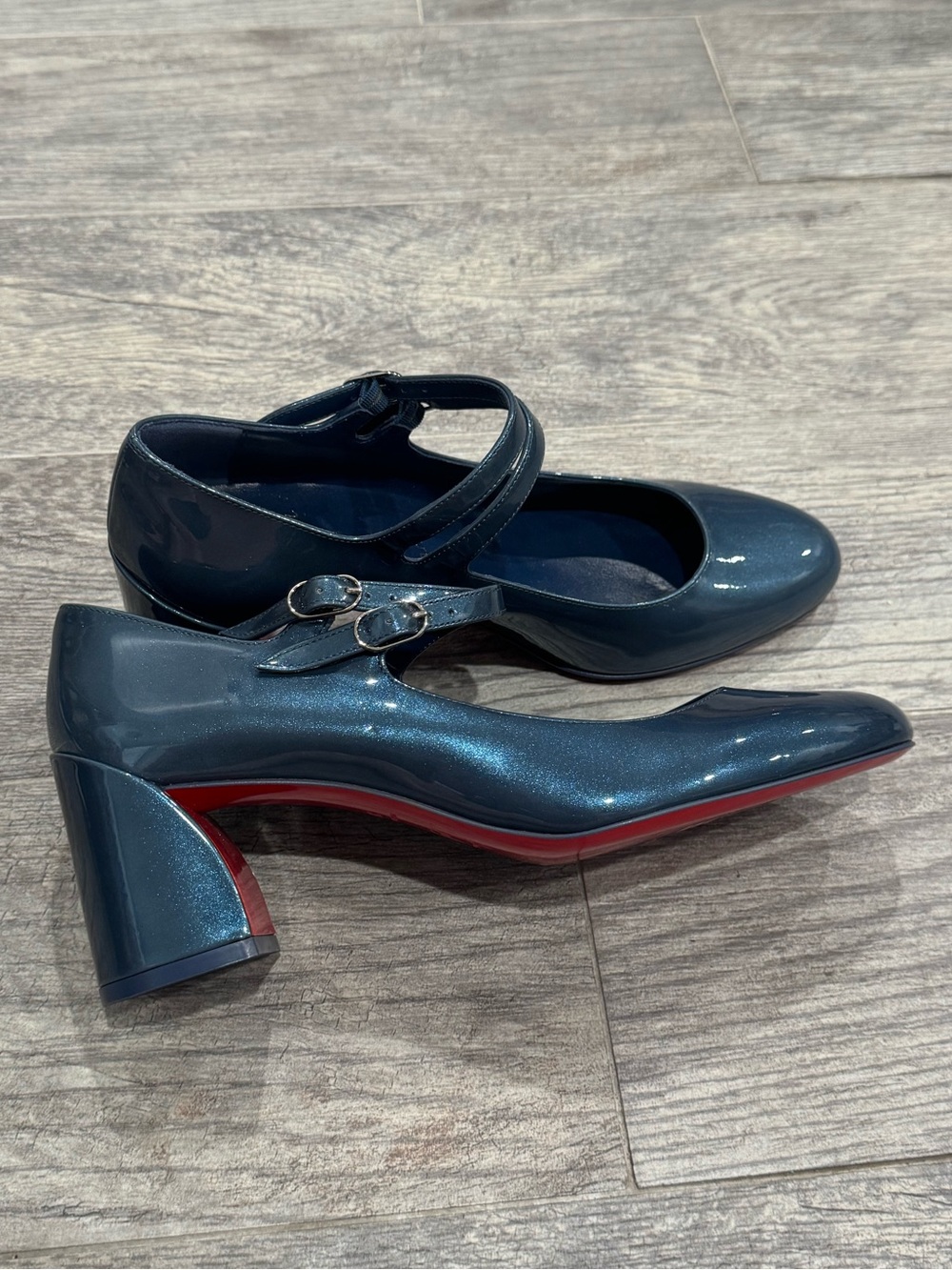 New Christian Louboutin denim blue Miss Jane patent leather Mary Jane pumps 55 - Picture 7 of 11